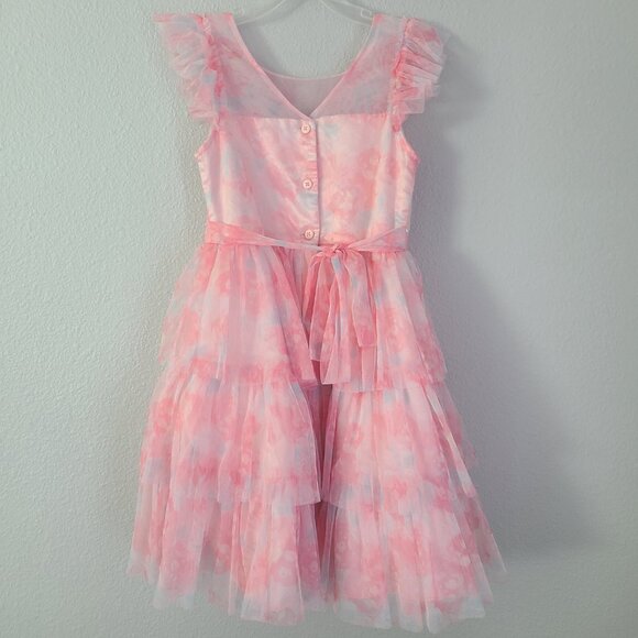 Jona Michelle Girls Pink Sequin Tulle Ruffle Formal Party Dress size 8 - Picture 3 of 11